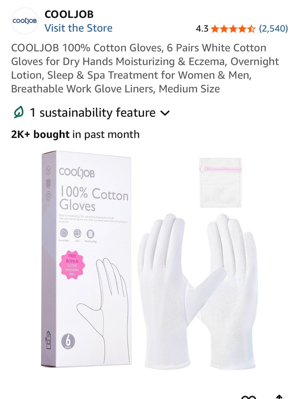 White Cotton Gloves – Breathable Hand Care Gloves — 6 Pairs per box, 7 Boxes
